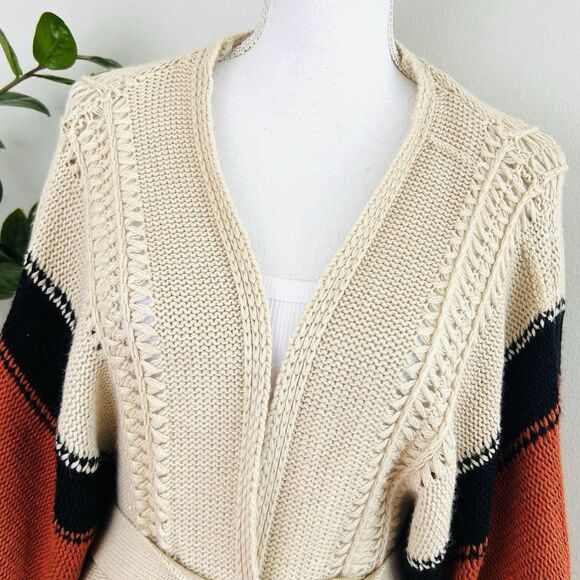 Cato XL Boho Fringe Cardigan Belted Colorblock Rust Cream Black - Picture 8 of 8